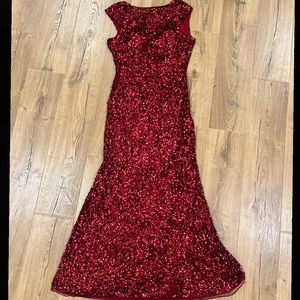 Primavera Size 14 Red Cap Sleeve Full Sequin Evening Gown